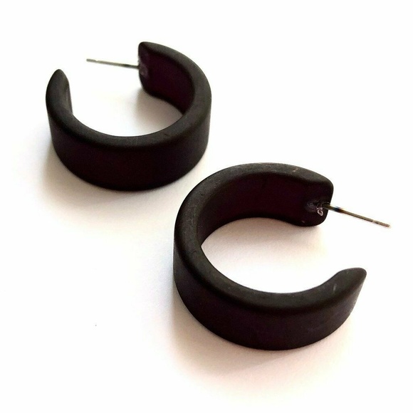 Black Frosted Wide Classic Hoop Earrings - Picture 1 of 8